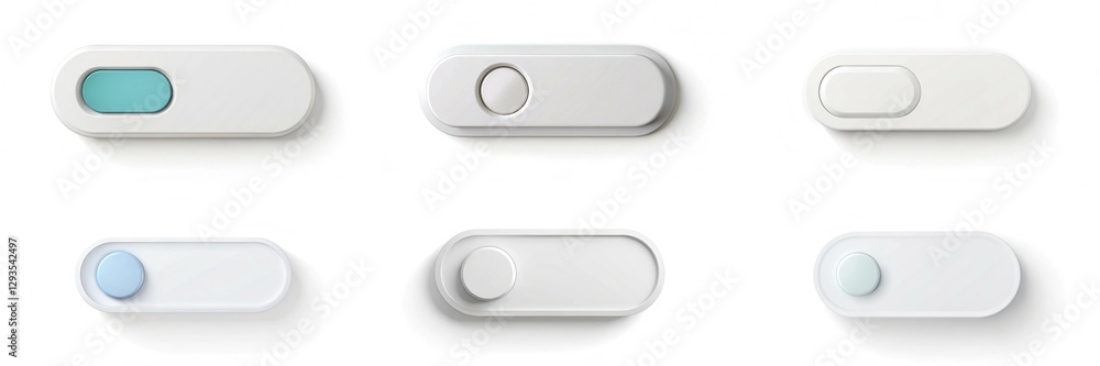 Poster a row of buttons with a blue and white switch on the left and a white switch on the right
