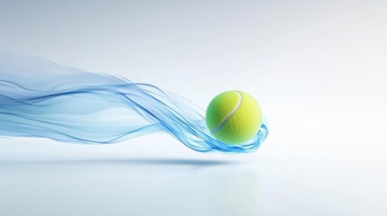 Bright Green Tennis Ball with Blue Fluid Motion on Light Background