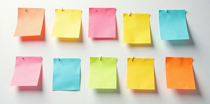 Colorful bulle post it notes on white background, desktop, message, reminder