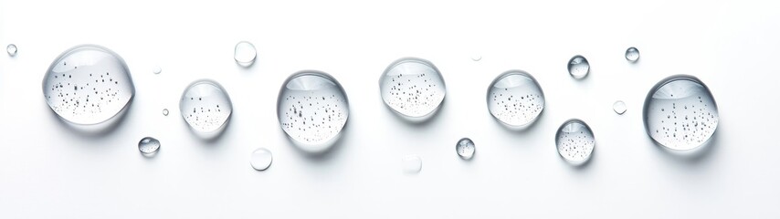 Transparent Water Droplets on White Surface in Straight Line Arrangement