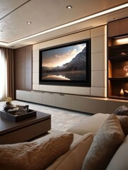 Fototapeta premium Modern living room with large television and elegant interior design