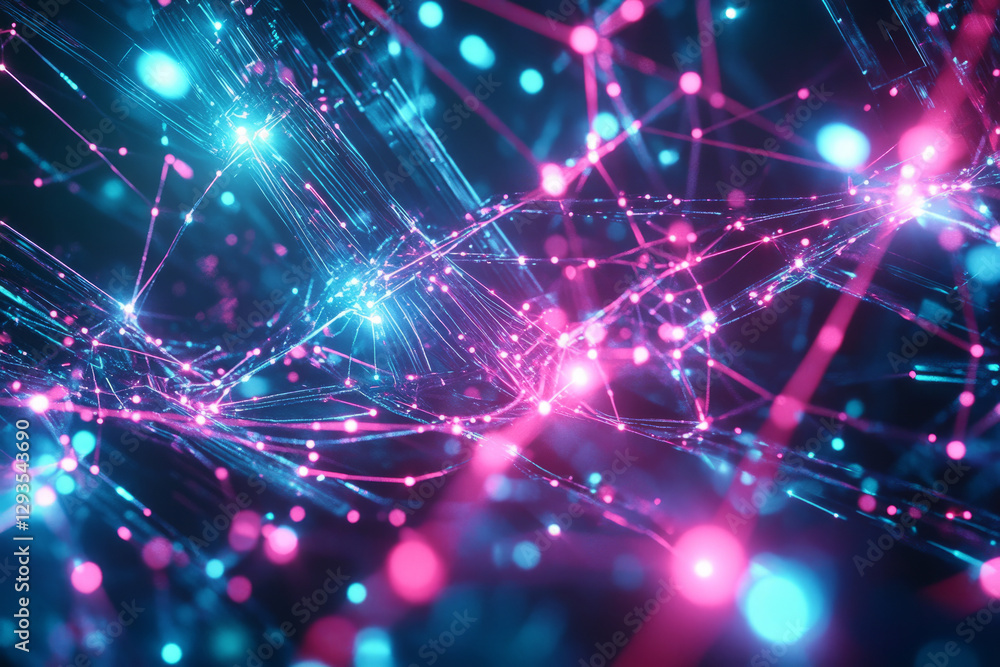 Poster a futuristic ai-powered quantum matrix, composed of glowing cybernetic energy streams, interconnecte