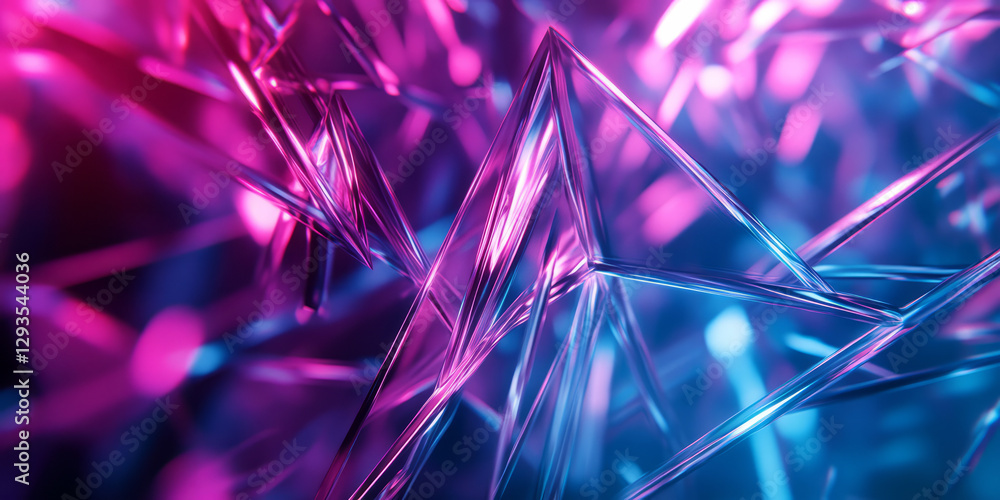 Poster a mesmerizing abstract background with intricate, refractive neon prisms, dynamically shifting throu