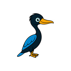 Obraz premium A cartoon bird with a blue body and orange beak. It is standing on a white background