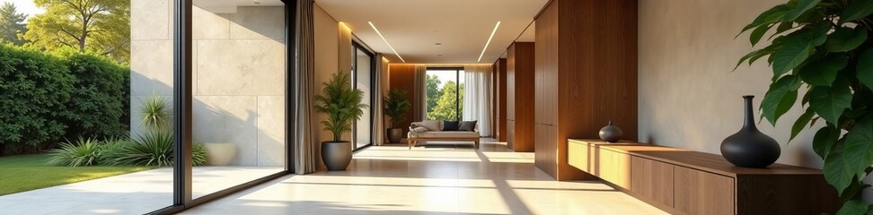 Obraz premium Modern home corridor with sleek design and natural light, design, spacious