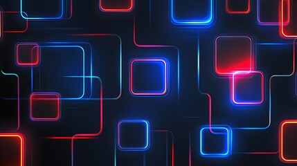 Abstract Neon Squares and Lines Digital Artwork