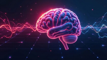 Intricate digital brainwave forms within a grid , research, processing, mind