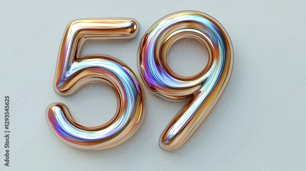 Poster a shiny, reflective balloon displays the numbers 5 and 9, creating a vibrant and festive appearance 