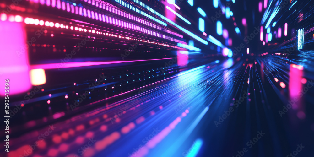 Poster a high-tech abstract background featuring layered, refractive neon light panels, softly shifting in 