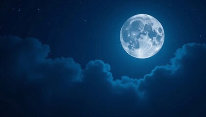 Obraz premium Full moon illuminating dark night sky, stars twinkling in background, luminous, stars