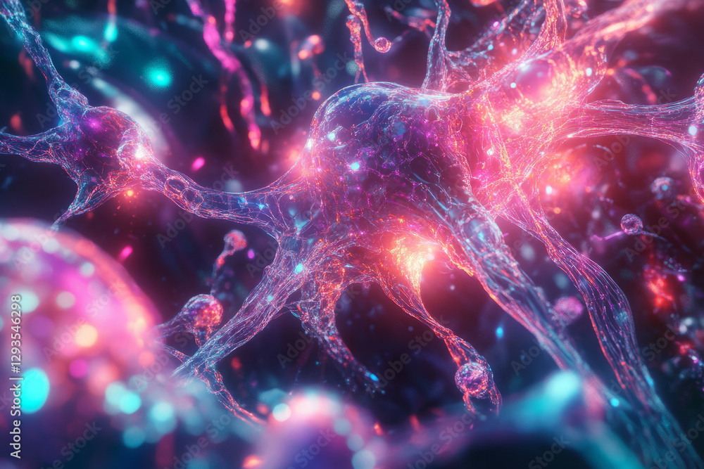 Poster a mesmerizing visualization of an advanced neural network, featuring glowing holographic synapses, c