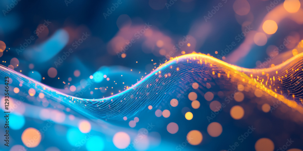 Poster a surreal abstract background with softly glowing holographic light beams intersecting in an intrica