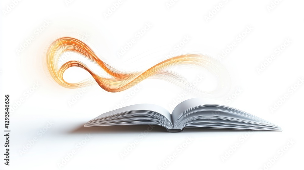 Poster open book with flowing energy and light wave in white background