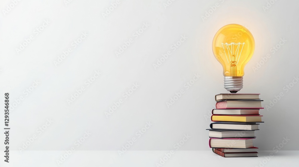 Aufkleber light bulb on stack of books representing knowledge and ideas
