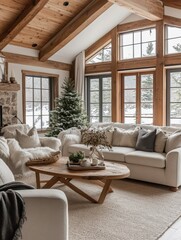 A rustic living room showing a comfortable winter atmosphere