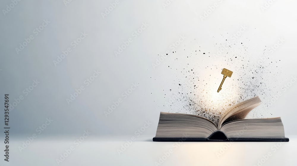 Aufkleber open book with key symbolizing knowledge and discovery concept