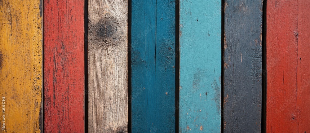Aufkleber strikingly colorful wooden wall displaying a beautiful array of bright colors and textures for a fun