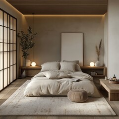 A bedroom designed with modern minimalistic minimalist decor