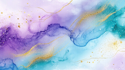 Abstract Watercolor Pastel Background with Gold Accents