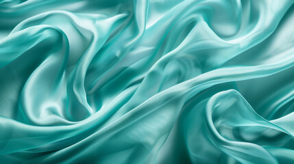 Obraz premium The smooth, flowing silk fabric in soft turquoise elegantly in gentle waves, catching light beautifully