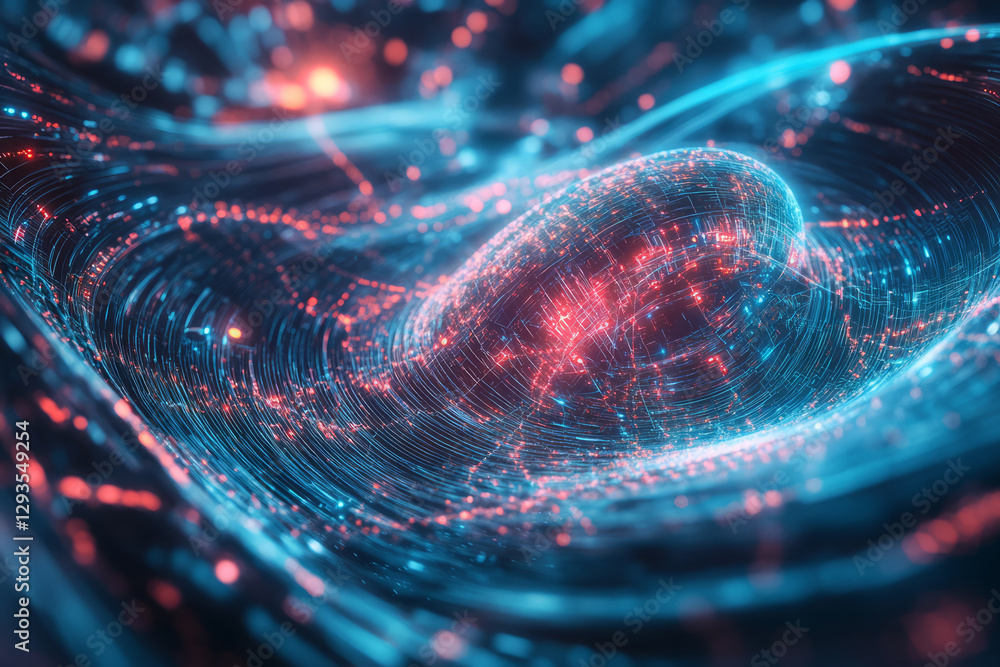 Poster a swirling mass of neon-lit cybernetic energy, forming an abstract futuristic ai-driven neural netwo