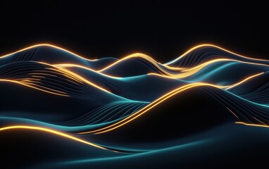 A neon desert where shifting dunes glow with electric currents, forming surreal abstract waves of cybernetic energy