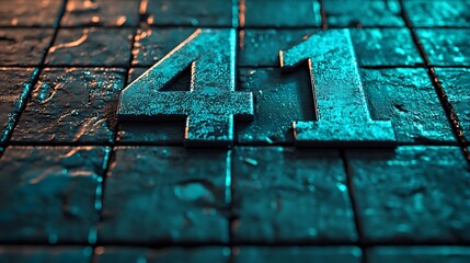 A close-up view of the number 41, embossed on a textured surface with a cool color palette, suggesting a modern and industrial aesthetic.