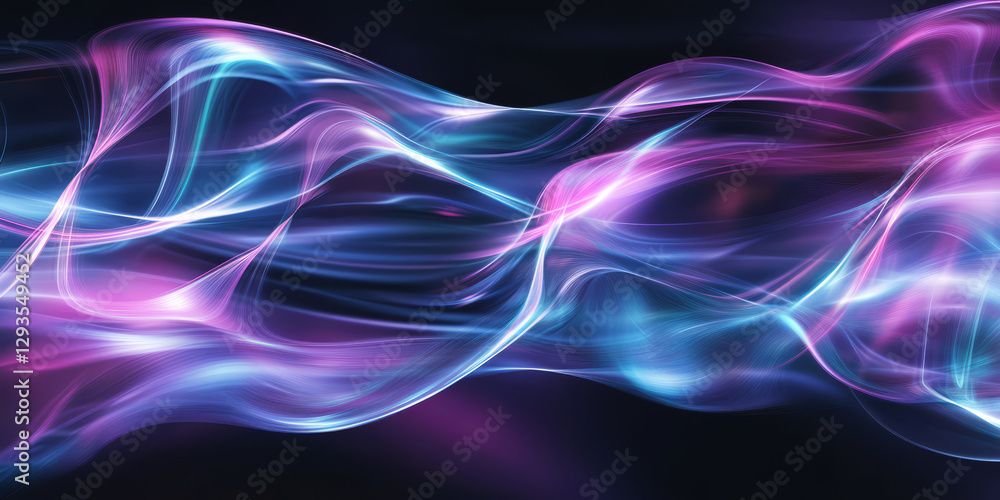 Poster a futuristic abstract background with cascading neon reflections, dynamically shimmering in a cybern