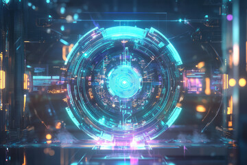 Obraz premium A glowing futuristic cybernetic fingerprint scanner, displaying intricate holographic security patterns, AI-driven biometric authentication symbols, and pulsating quantum encryption algorithms. The