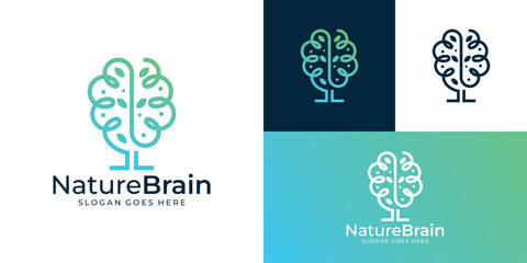 Abstract and modern nature brain logo. Vector illustration of brain and tree logo design.