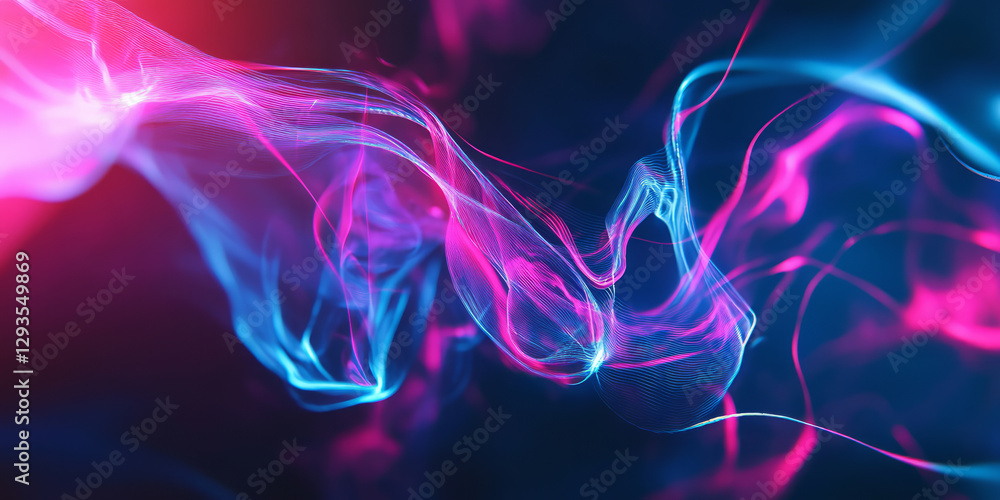 Poster a visually captivating abstract background with intricate, refractive neon currents, seamlessly merg