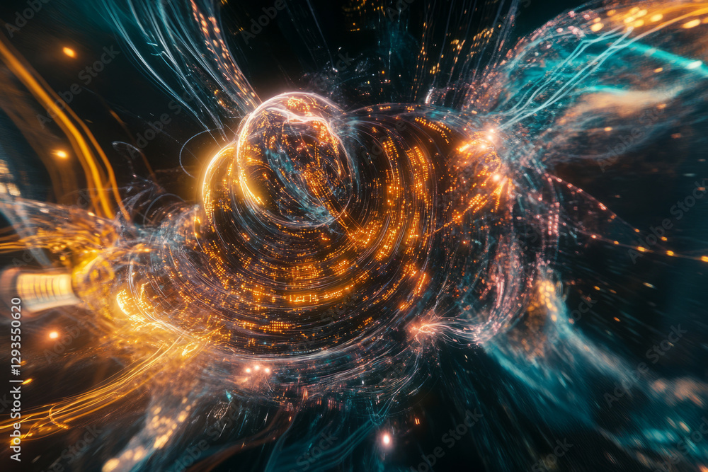 Poster a mesmerizing futuristic visualization of deep machine learning, featuring glowing ai-powered digita