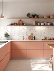 The kitchen shows the kitchen as well as the open shelving