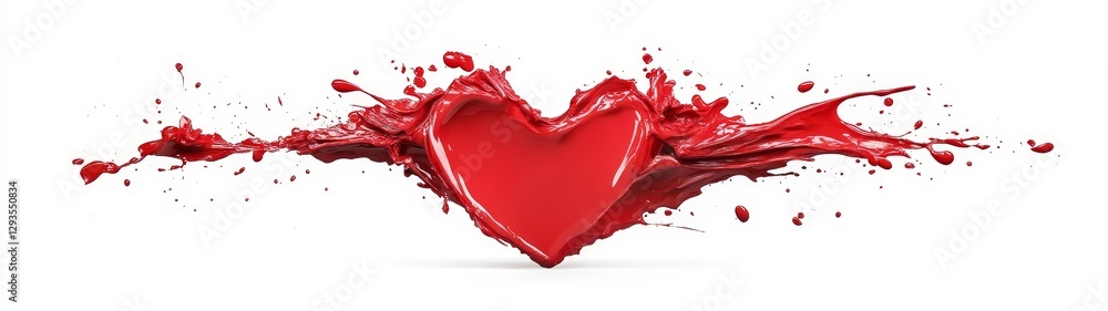 Poster heart shape created with red paint splash on white background