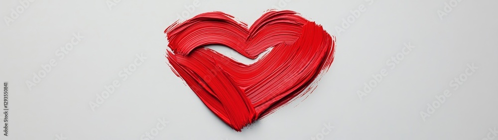 Poster red heart shape created with brush strokes on neutral background