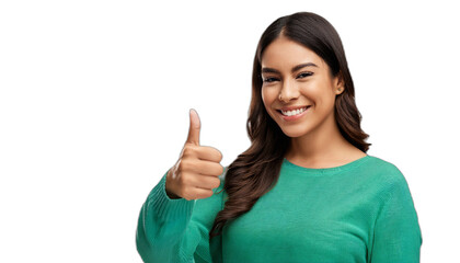 Young woman showing thumb up or ok sign
