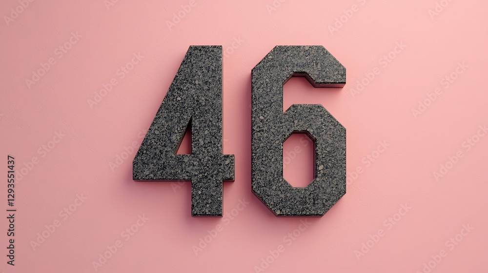 Poster a textured representation of the number 46 on a soft pink background, highlighting design and color 