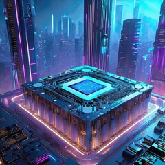 digital and abstract vision of the city space of the future