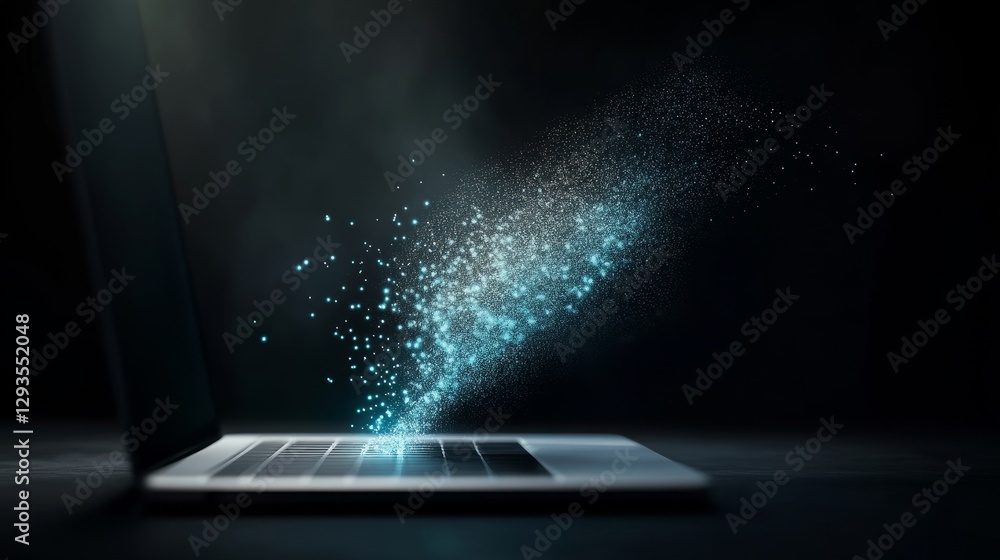Aufkleber magical sparkle effect emanating from open laptop in dark environment