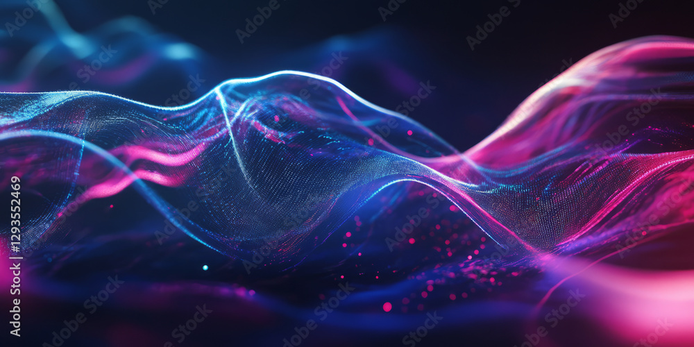 Poster a visually dynamic abstract background featuring endless waves of flowing neon plasma, softly rippli