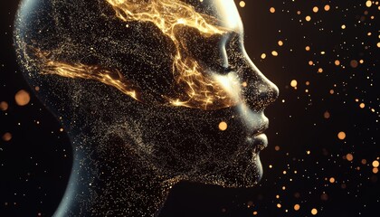 Obraz premium AI consciousness flowing like a river of light, evolving into ever-changing fractals of knowledge and ethereal awareness