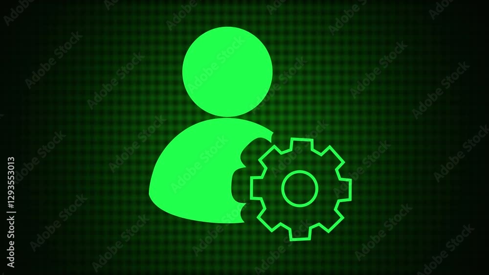 Poster abstract man with rotate setting icon animation on grid background.