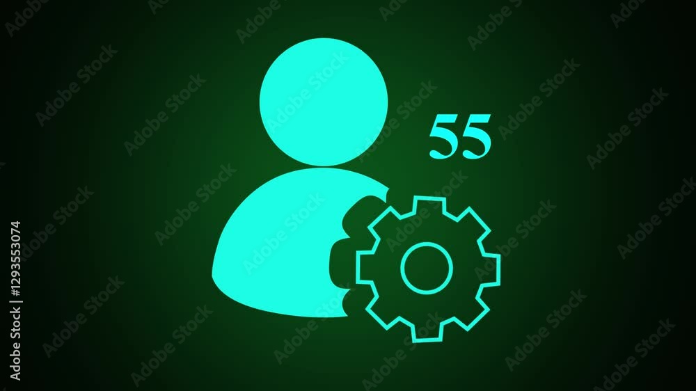 Poster abstract man with rotate setting icon animation on grid background besides countdown second 0 to 100