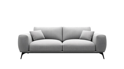 Fototapeta premium Modern gray upholstered sofa with plush cushions in minimalist design for contemporary living spaces