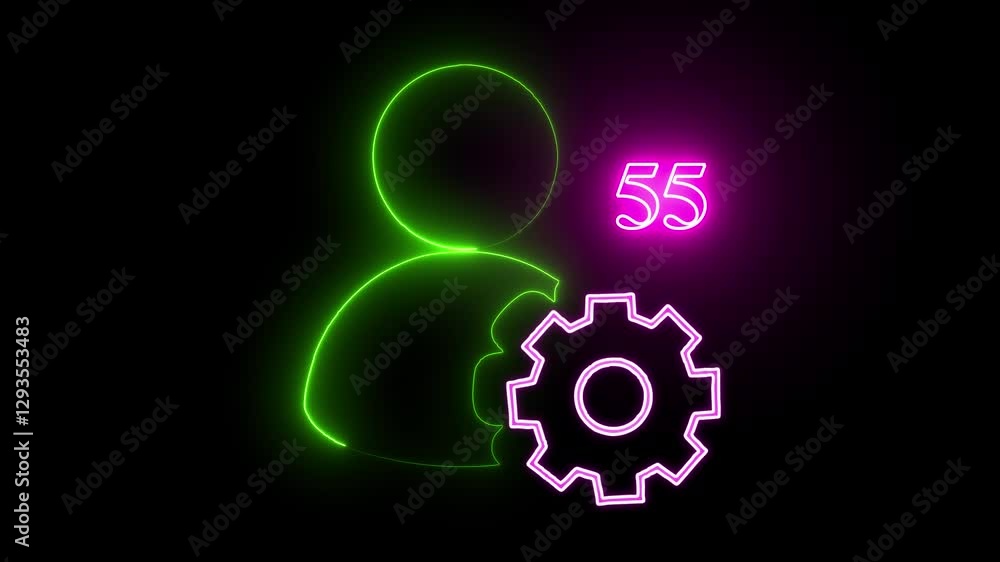 Poster abstract man with rotate setting icon animation on grid background besides countdown second 0 to 100