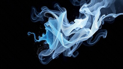 Fototapeta premium delicate trickles of a thin curtain of snow-colored smoke, spreading in a thin trickle over a dark background