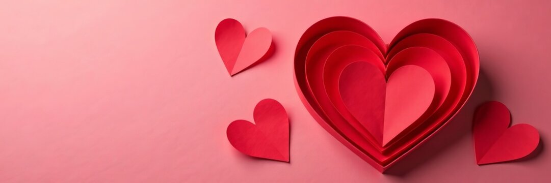 Creative handmade Valentine's Day card with layered red cut out heart, artistic, greeting