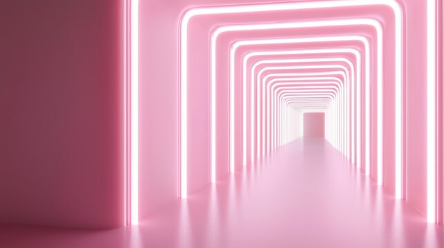 An artificial intelligence lost in its own dream, forming endless corridors of neon mirrors reflecting infinite possible futures