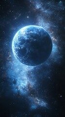 Fototapeta premium Blue planet, nebula background, space art, science fiction