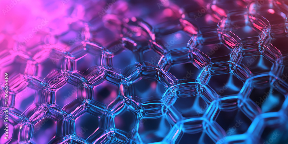 Poster a mesmerizing abstract background featuring a dynamic cybernetic honeycomb pattern, softly glowing w